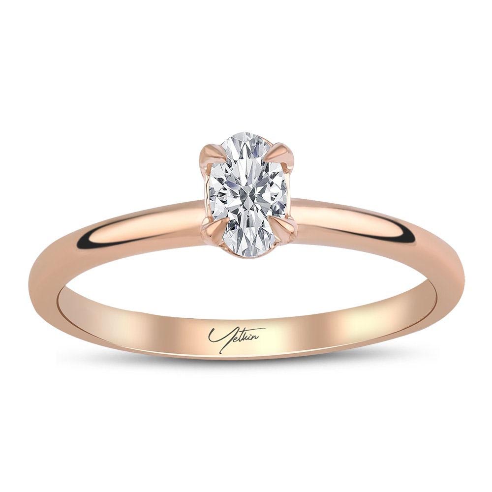 Tektaş Yüzükler 0.40 Karat F SI HRD Sertifikalı Oval Kesim Pırlanta Tektaş Yüzük (14 ayar 1.7Gr 0)