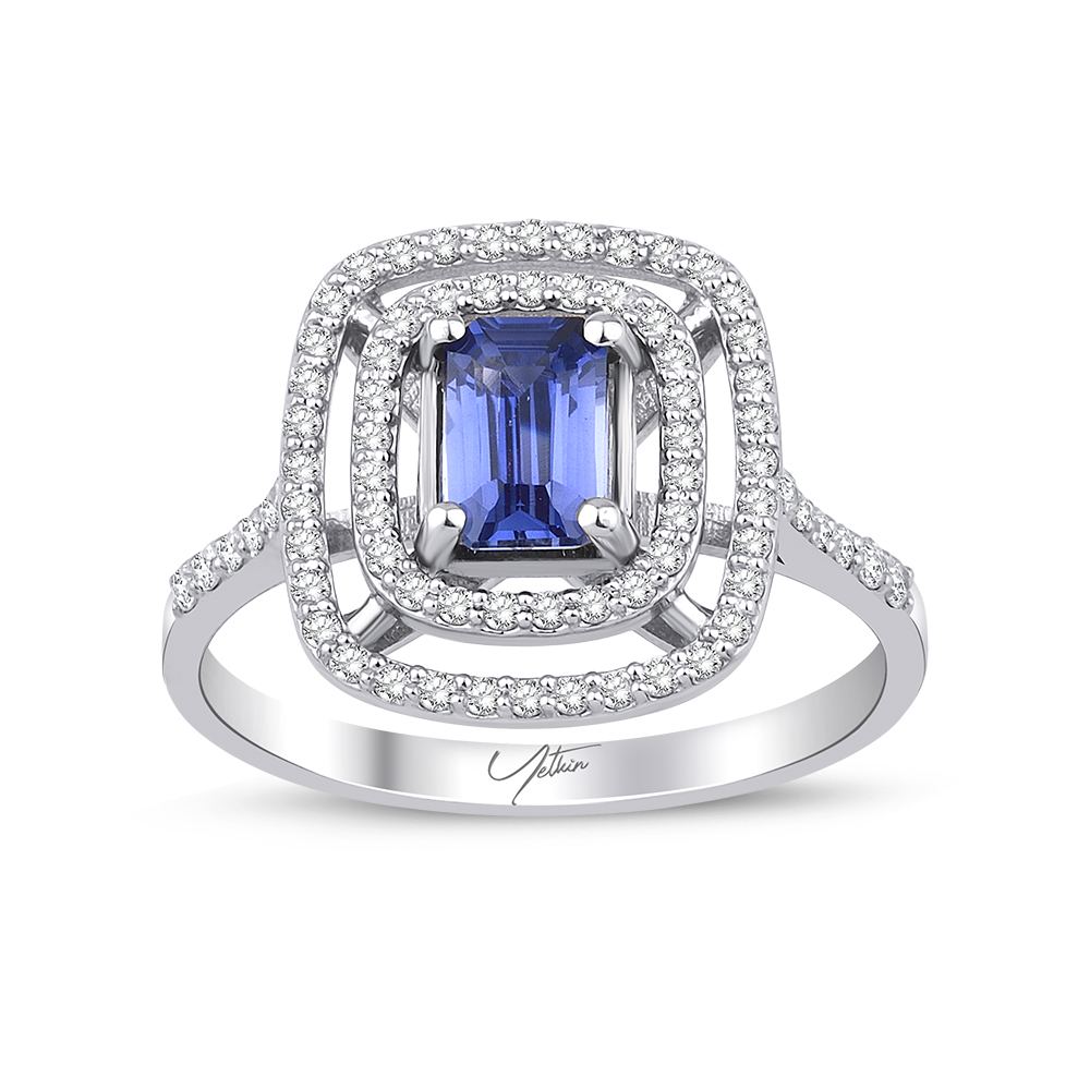 1.00 Karat Pırlanta Safir Yüzük (8 ayar 2.3Gr altin)
