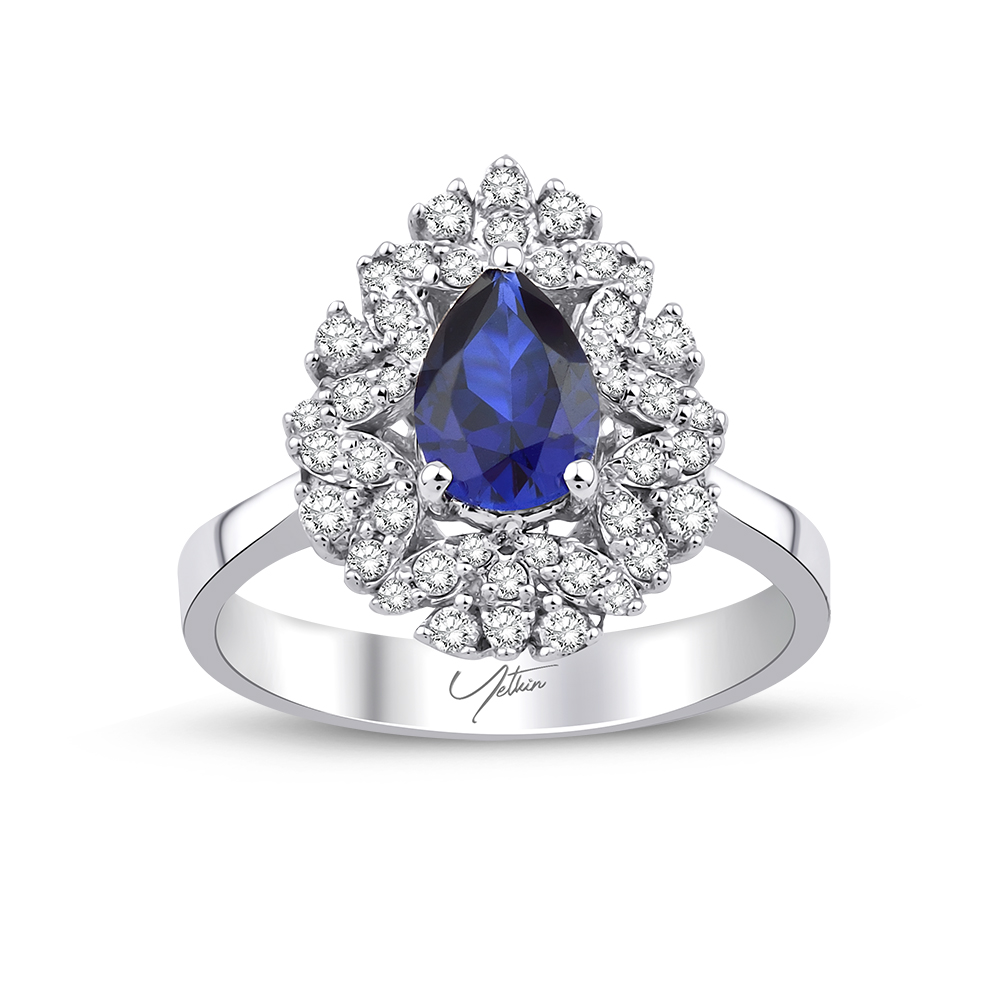 1.20 Karat Pırlanta Safir Yüzük (14 ayar 3.4Gr 0)