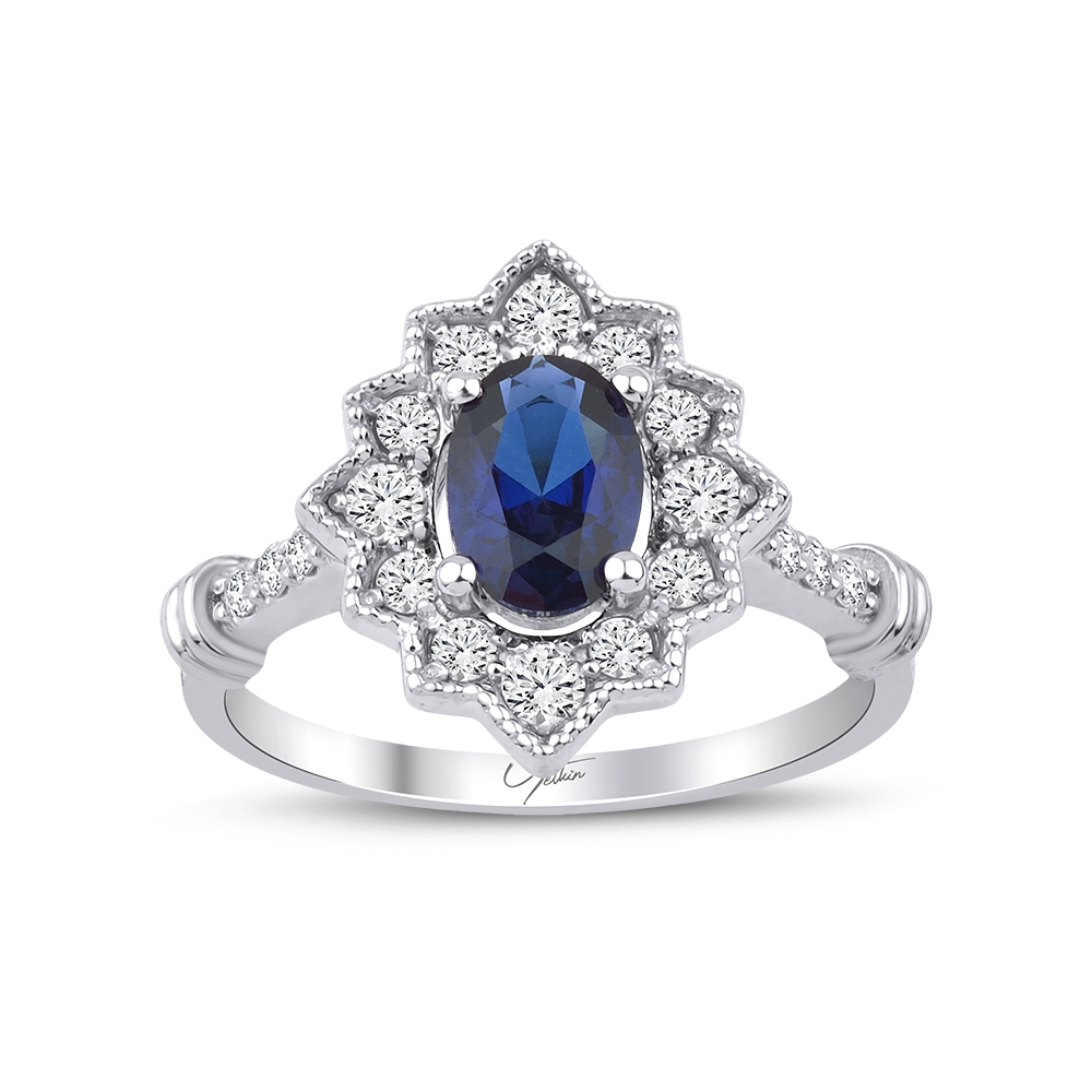 1.45 Karat Safir Pırlanta Yüzük (8 ayar 2.65Gr 0)