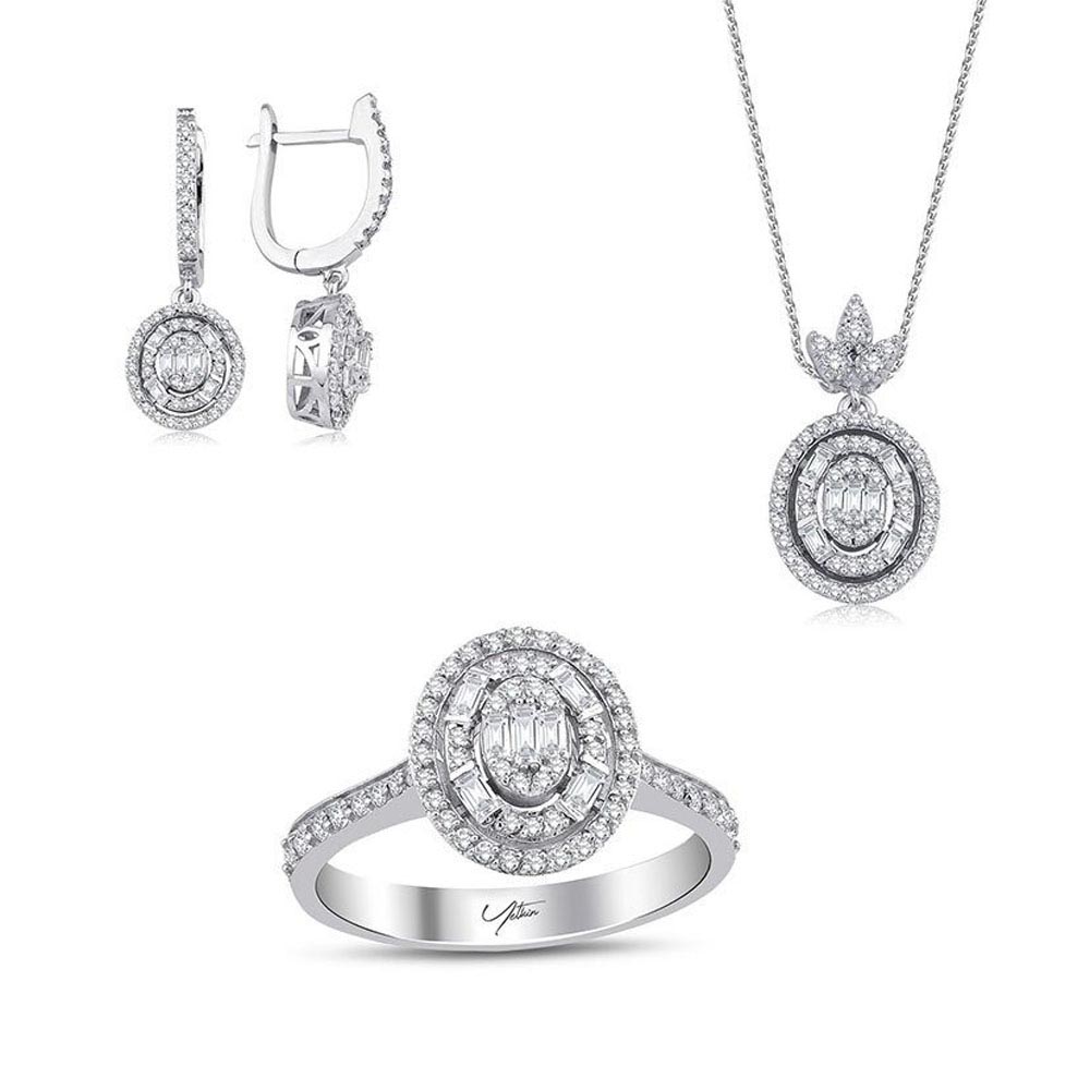 1.50 Karat Oval Baget Takı Seti (14 ayar 10.54Gr altin)