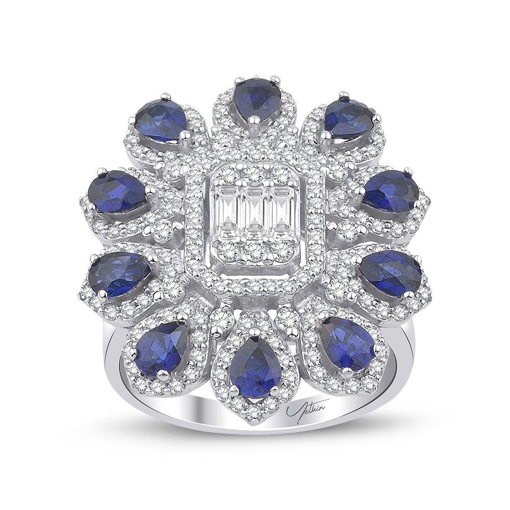 2.70 Karat Pırlanta Baget Safir Yüzük (14 ayar 7.5Gr 0)