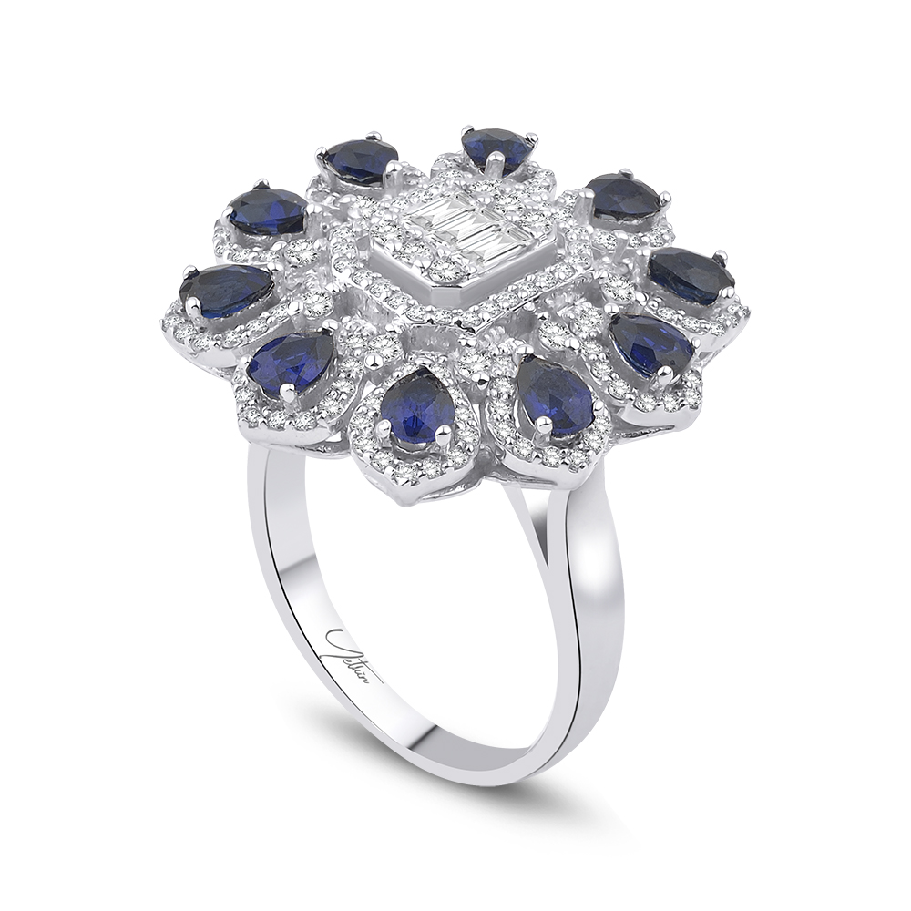 2.70 Karat Pırlanta Baget Safir Yüzük (14 ayar 7.5Gr 0)