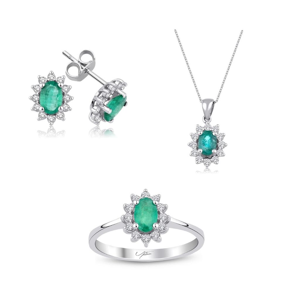 Pırlanta Takı Setler 2.05 Karat Zümrüt Pırlanta Set (8 ayar 4.76Gr 0)