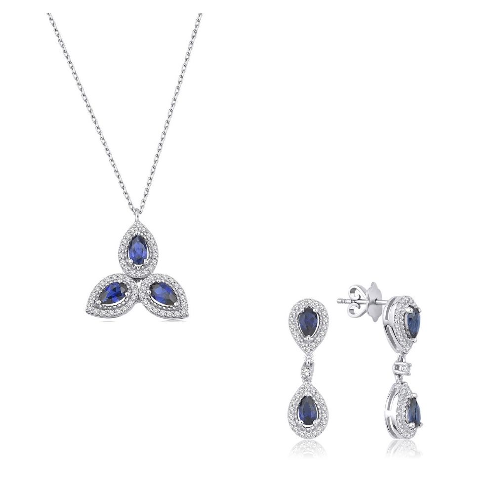 Pırlanta Takı Setler 2.35 Karat Pırlanta Safir Set (14 ayar 7.8Gr 0)