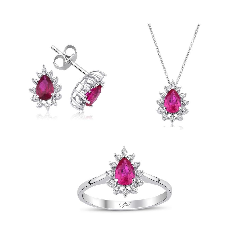 Pırlanta Takı Setler 2.40 Karat Yakut Pırlanta Set (8 ayar 3.89Gr 0)