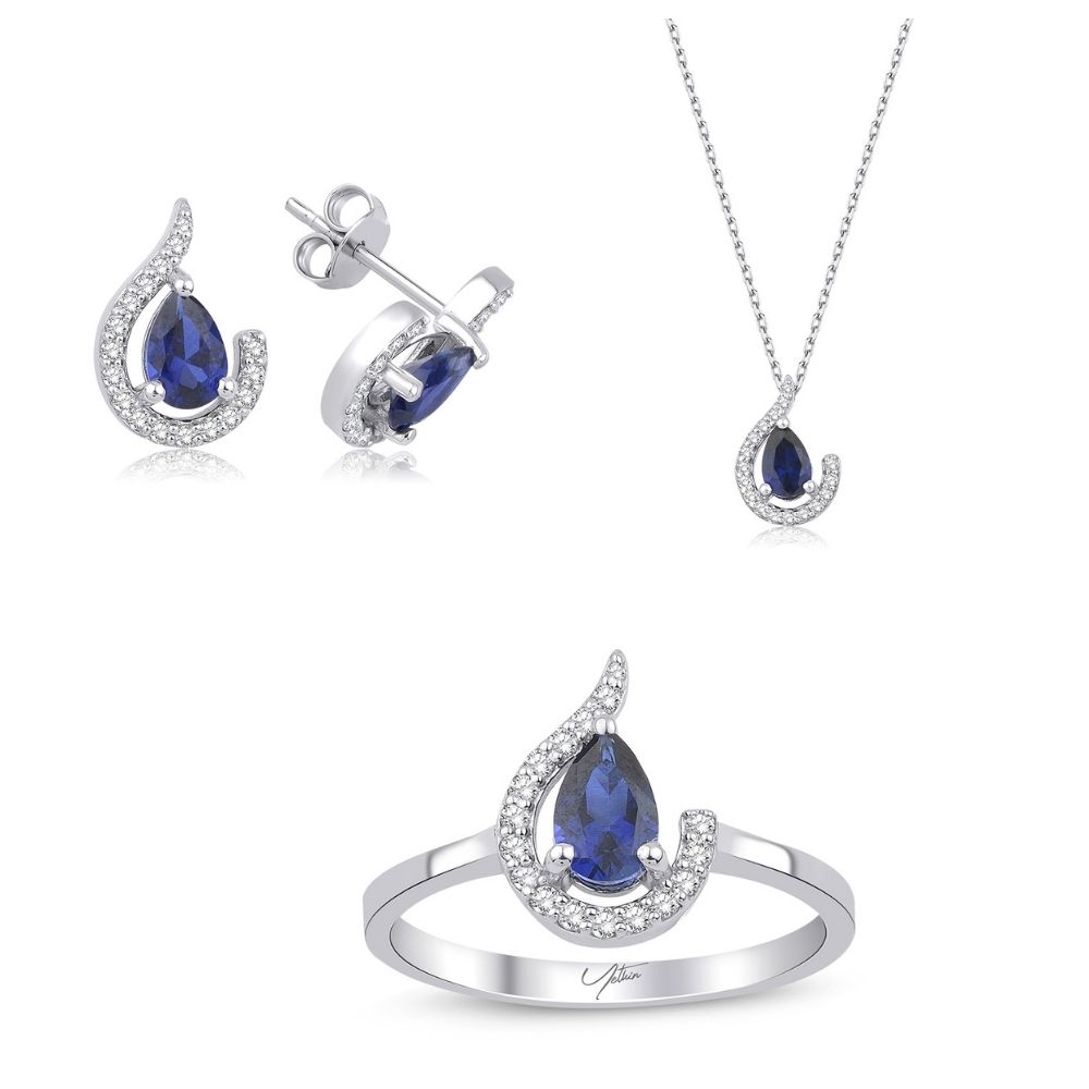 Pırlanta Takı Setler 2.5 Karat Safir Pırlanta Set (14 ayar 6.4Gr 0)