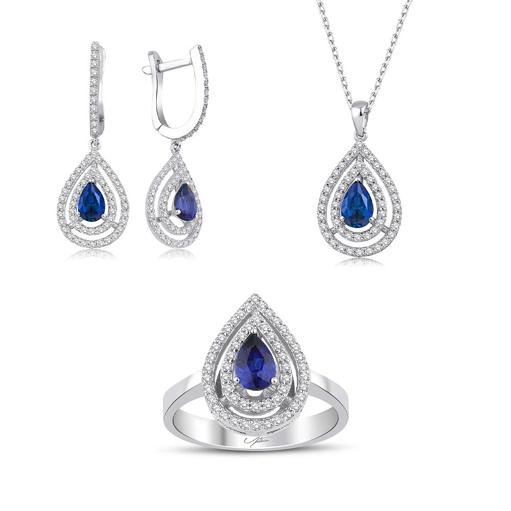3.35 Karat Safir Pırlanta Set  (14 ayar 10.31Gr altin)