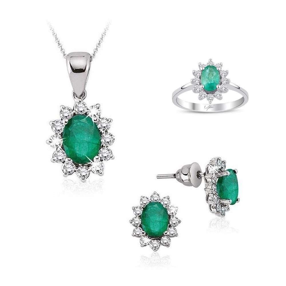 Pırlanta Takı Setler 3.70 Karat Zümrüt Pırlanta Set (8 ayar 6.01Gr 0)