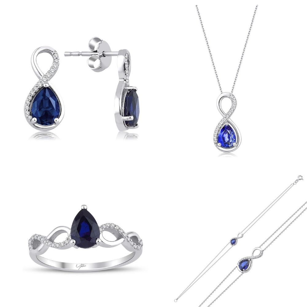 Pırlanta Takı Setler 5.10 Karat Safir Pırlanta Set (8 ayar 9.46Gr 0)