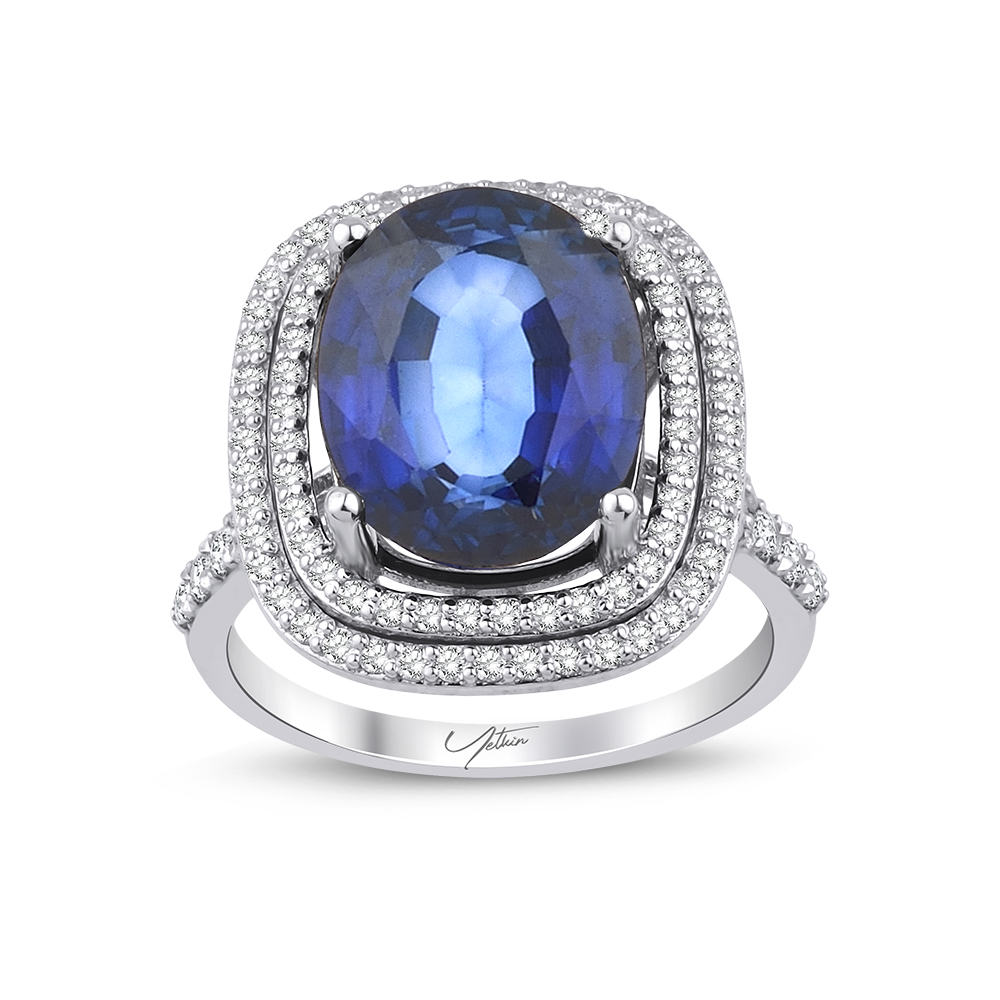 7.60 Karat Pırlanta Safir Yüzük (8 ayar 5.4Gr 0)