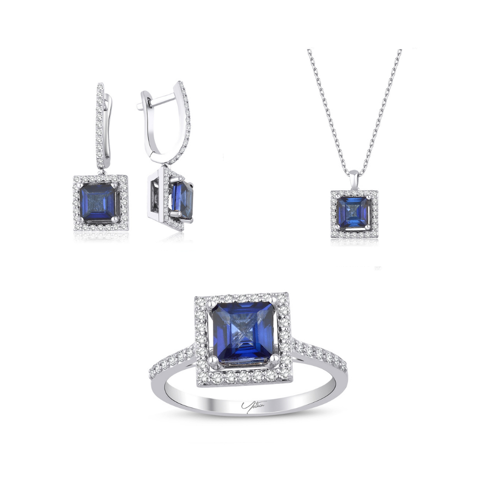 7.61 Karat Pırlanta Safir Set (8 ayar 10.05Gr 0)