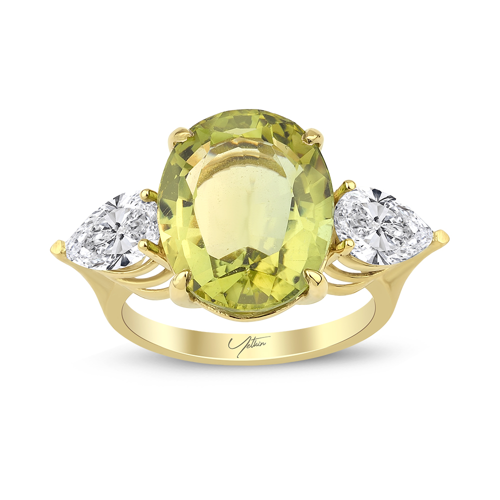 8.40 Karat Pırlanta Damla Kesim Yeşil Topaz Yüzük (14 ayar 5.1Gr 0)
