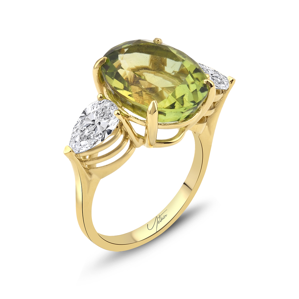 8.40 Karat Pırlanta Damla Kesim Yeşil Topaz Yüzük (14 ayar 5.1Gr 0)