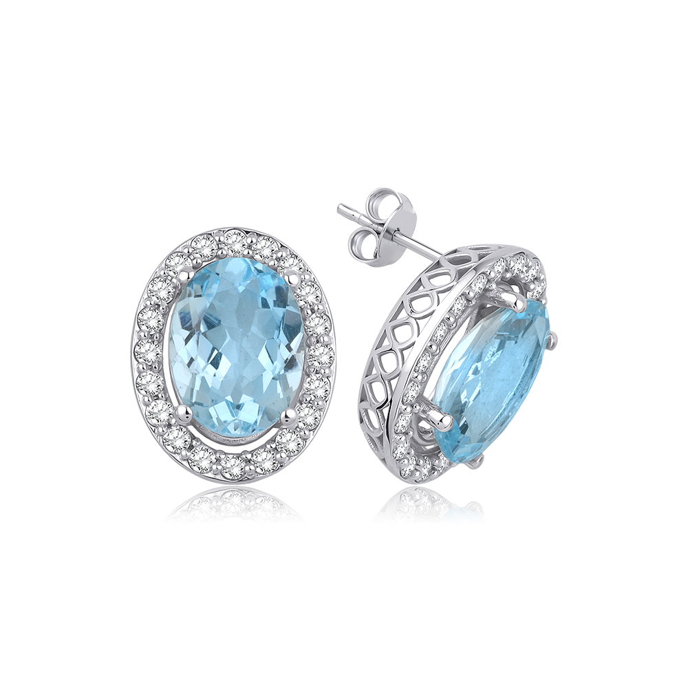 9.50 Karat Pırlanta Aquamarin Küpe (8 ayar 3.2Gr 0)